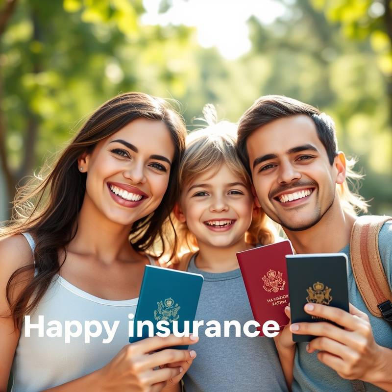 A family smiling and holding travel documents, symbolizing the peace of mind offered by travel insurance policies.
