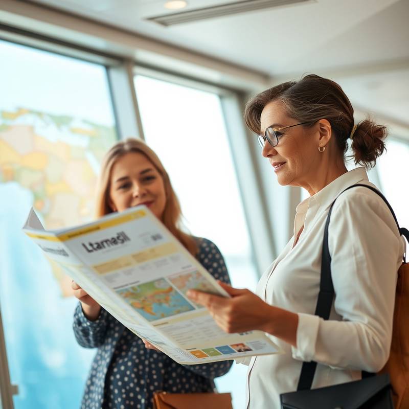 A travel consultant reviewing a detailed travel itinerary with a client, showcasing personalized planning.
