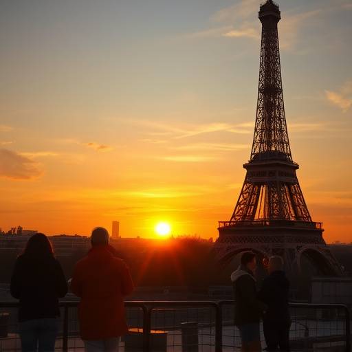 Eiffel Tower in Paris at sunset, a romantic and iconic destination.