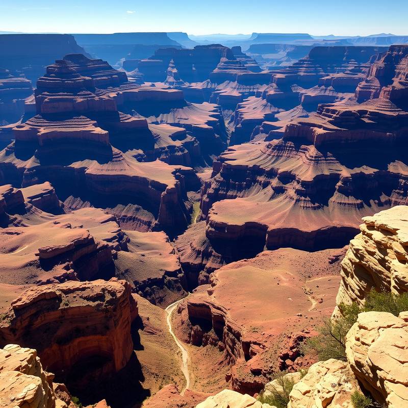 Vast and breathtaking view of the Grand Canyon, USA, showcasing its immense scale and geological formations.